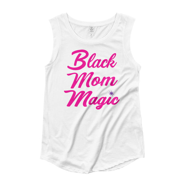 Black Mom Magic - Ladies’ Cap Sleeve T-Shirt (WHITE)
